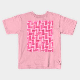 Geometric Tiles in Pink with Red Outline Kids T-Shirt